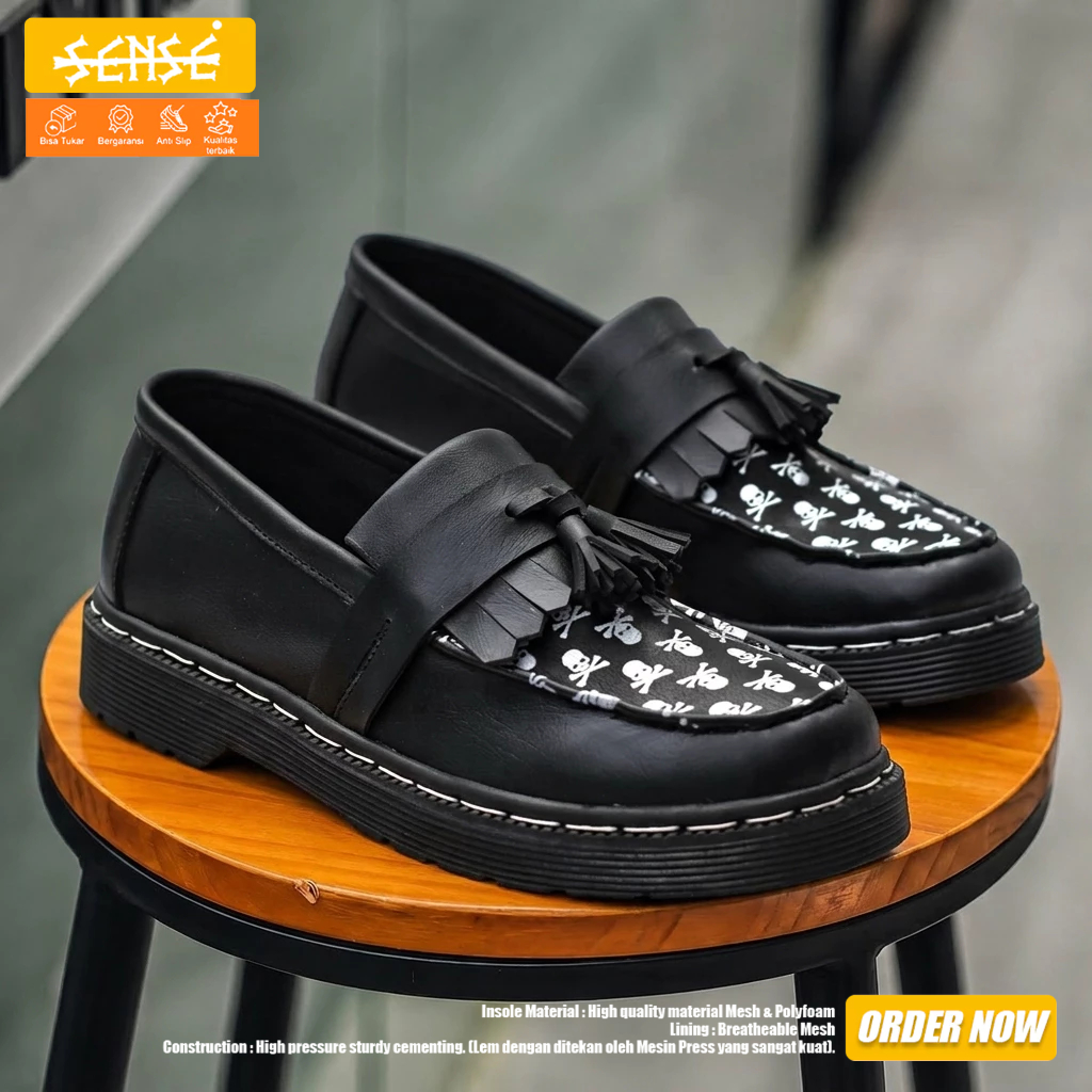 Sepatu Docmart Pria Loafers Kulit Sintetis Hitam