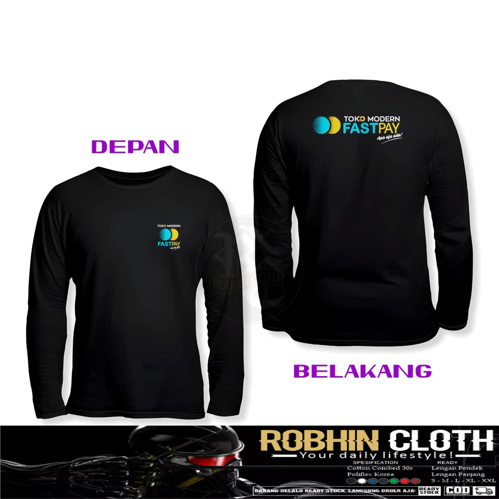 Kaos Baju Toko Modern FASTPAY Logo DB Lengan Panjang Baju Perusahaan