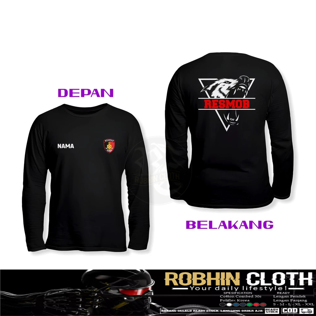 Kaos Baju Polisi RESMOB Siluet Custom Gratis Nama Kamu DB Lengan Panjang Kaos Distro