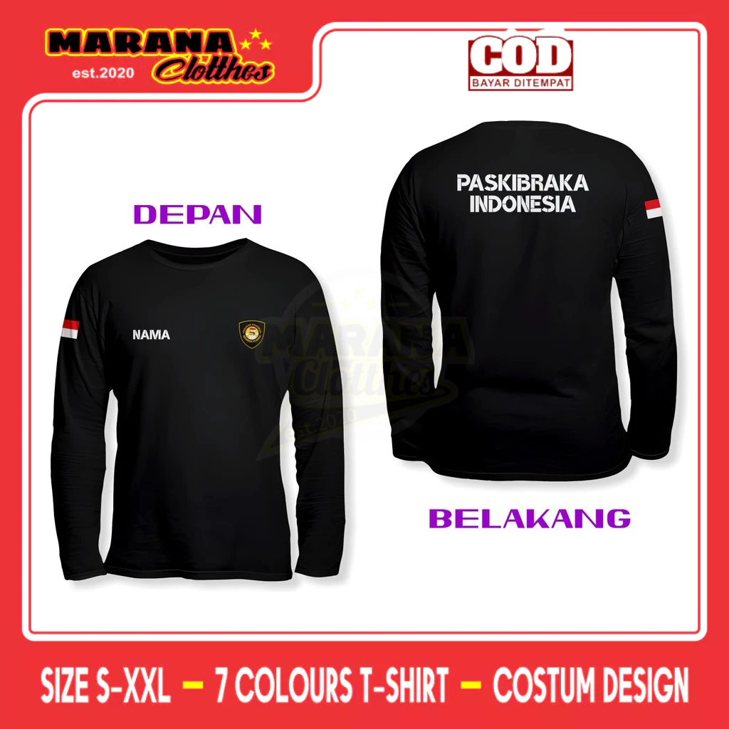 Kaos PASKIBRAKA Indonesia Request Nama DB Lengan Panjang Kaos Distro