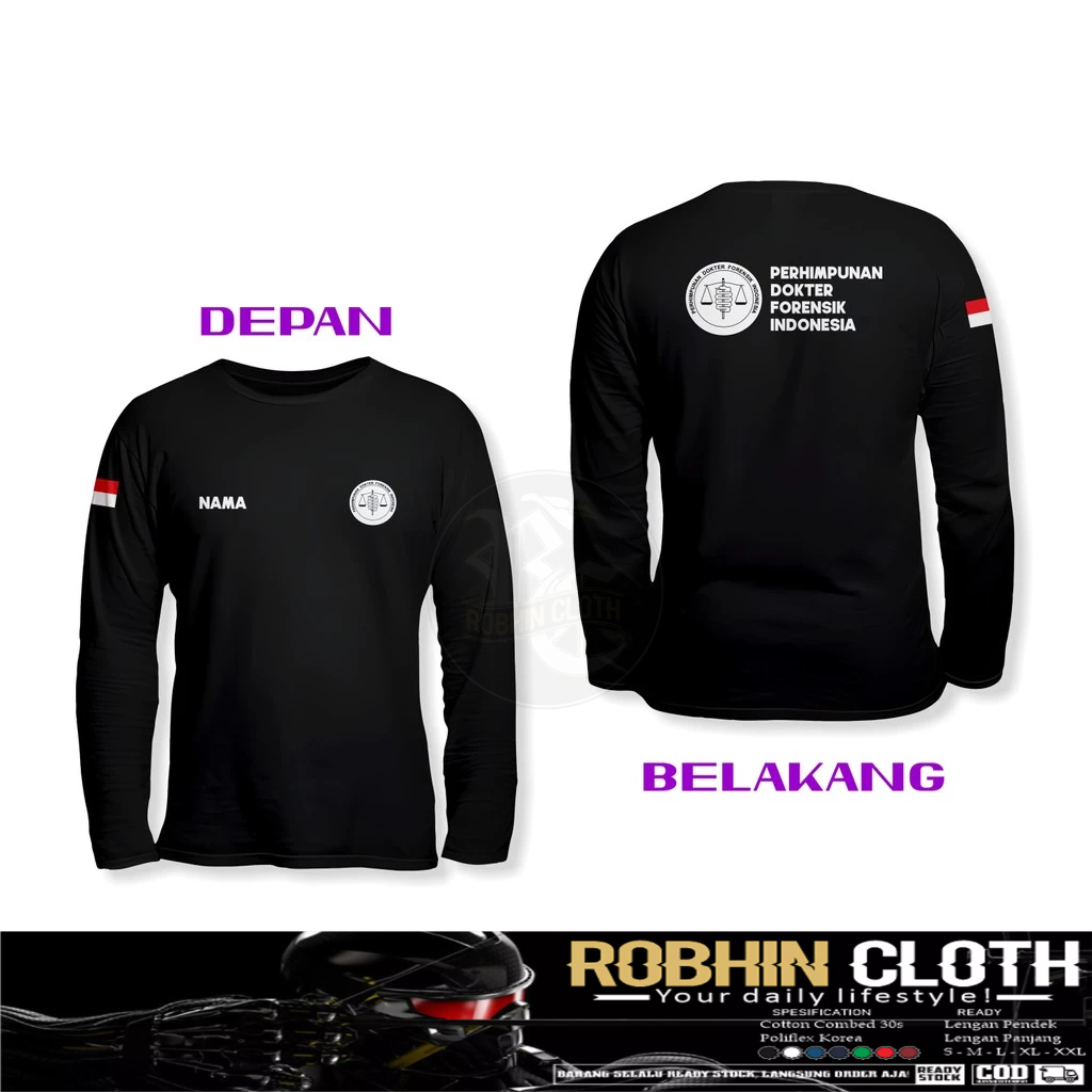 Kaos Baju PDFI Perhimpunan Dokter Forensik Indonesia Gratis Nama DB Lengan Panjang Baju Kesehatan