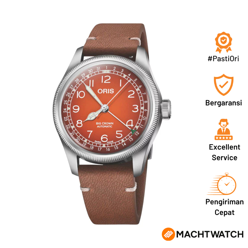 Jam Tangan Pria Oris x Cervo Volante Big Crown 01-754-7785-4068-Set Pointer Date Orange Dial Brown L