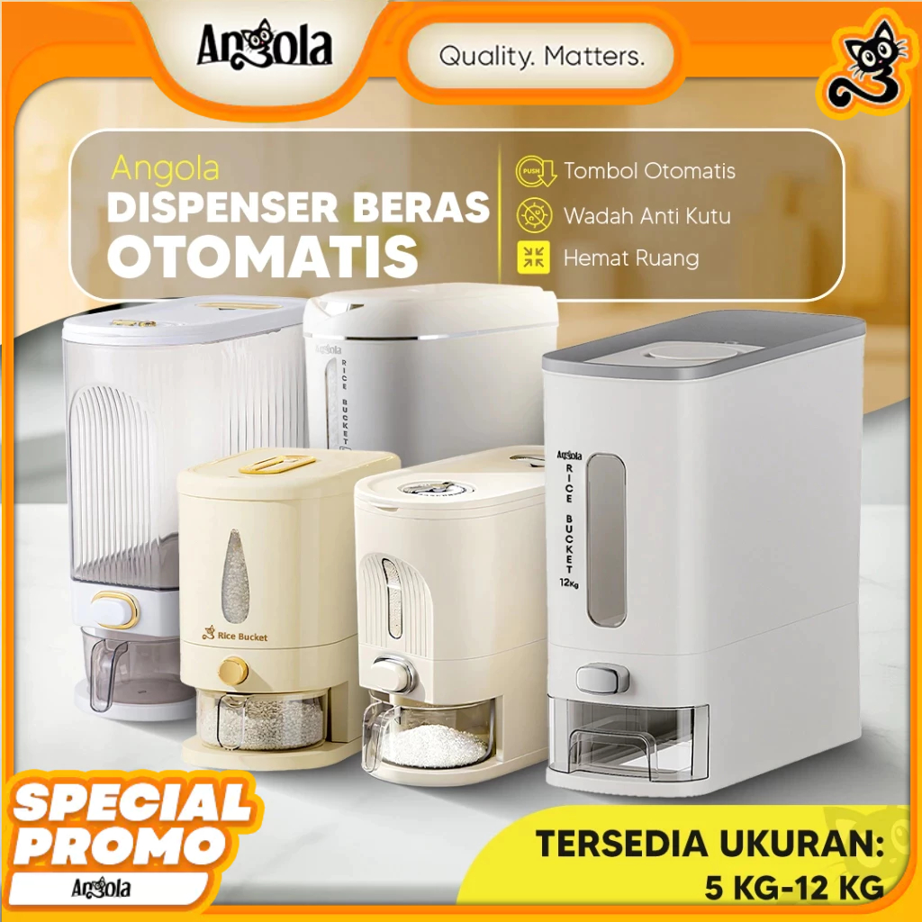 Angola Dispenser Beras Otomatis 5- 12KG E06-E31 Tempat Beras Anti Kutu Dan Semut Food Grade
