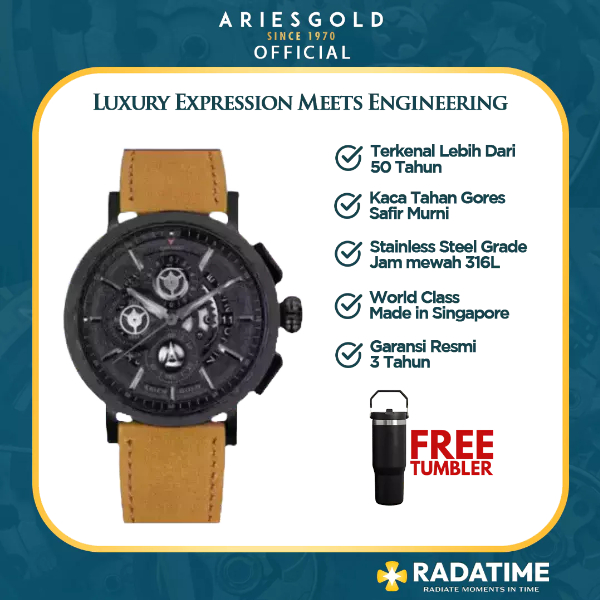 [FREE TUMBLER] Jam Tangan Pria Aries Gold Inspire Hawk 100% Original G-7018-BK-BK