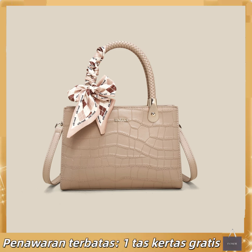 FOXER Tas Ibu Ibu Kekinian Tas Tangan Wanita Kulit Sapi Asli Handbag Elegan Selempang