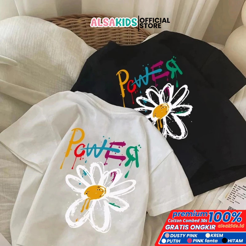 ALSAKIDS_ID Baju Anak Cewek POWER-DAYSY Fashion Atasan Kaos Anak Korean Style Baju Kaos Anak Perempu