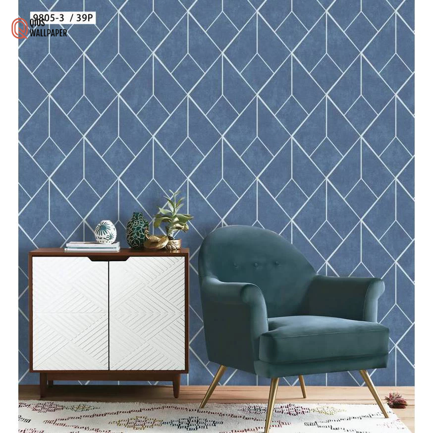 wallpaper dinding korea biru garis putih klasik dan / wallpaper dinding