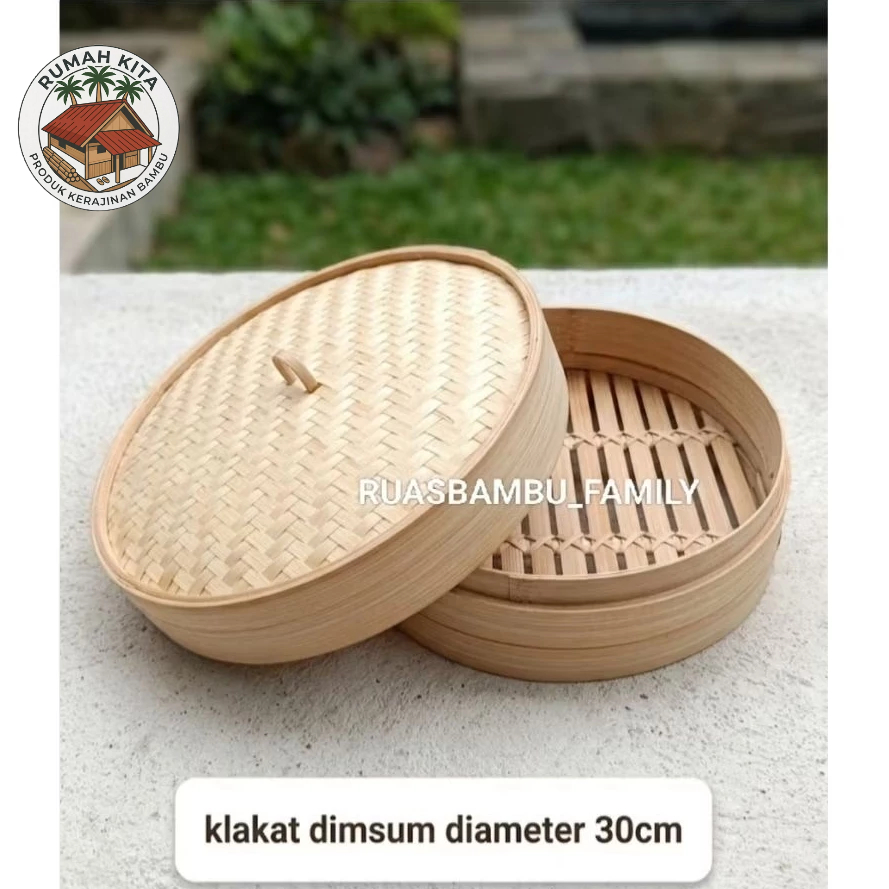 Klakat Bambu Dimsum 30cm - Kukusan Dimsum Anyaman Bambu Tebal - Wadah Kukus Bakpao Besar