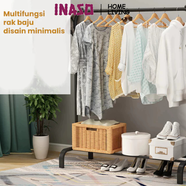 INASO Stand Hanger Baju Rak Gantung Pakaian Stainless Rak Portable Stand Hanger Roda HSH101