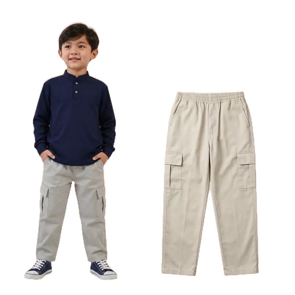 CELANA CARGO  UNISEX WARNA PUTIH TULANG USIA 3 SAMPAI 11 TAHUN
