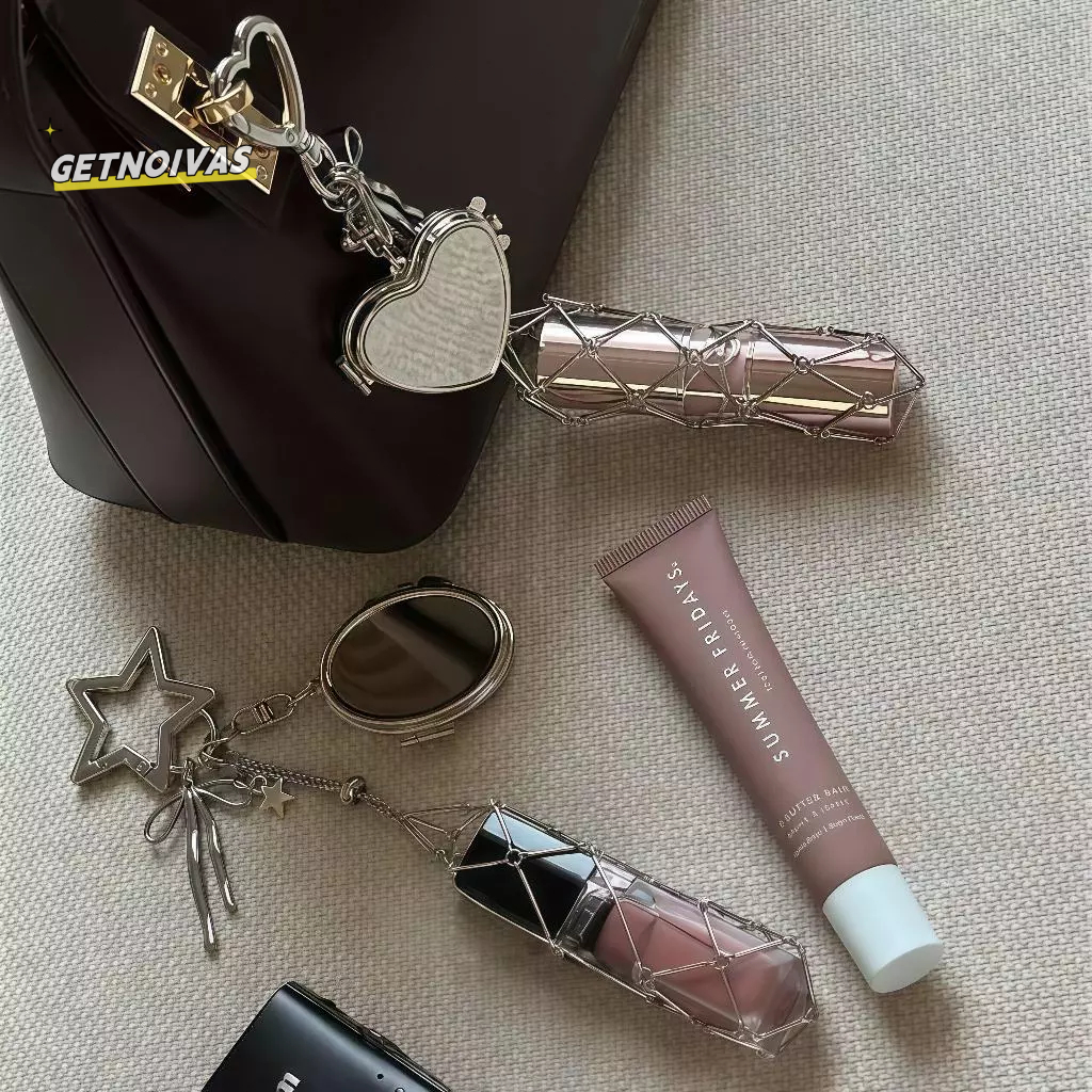 Aksesori Gantung Tas DIY - Set Rantai Cermin Mini Lipat & Jaring Kecil Stainless Steel - Topper Gant