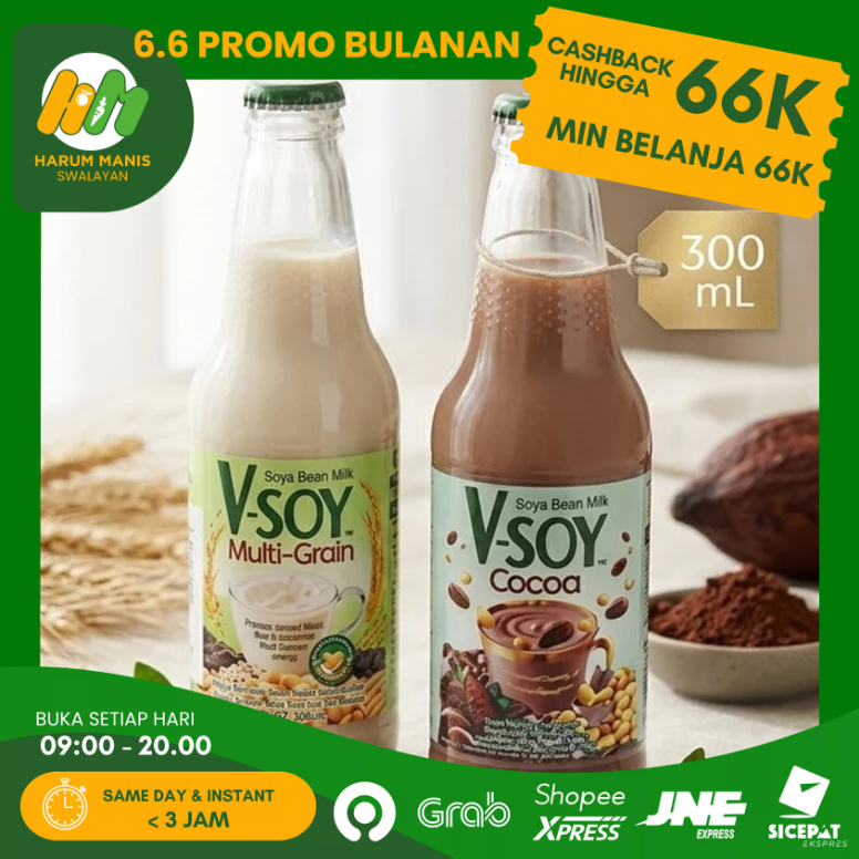 V-SOY 300ML / V-SOY BOTOL KACA 300ML / V-SOY SOYA BEAN MULTI-GRAIN 300ML / V-SOY SOYA BEAN WITH COCO