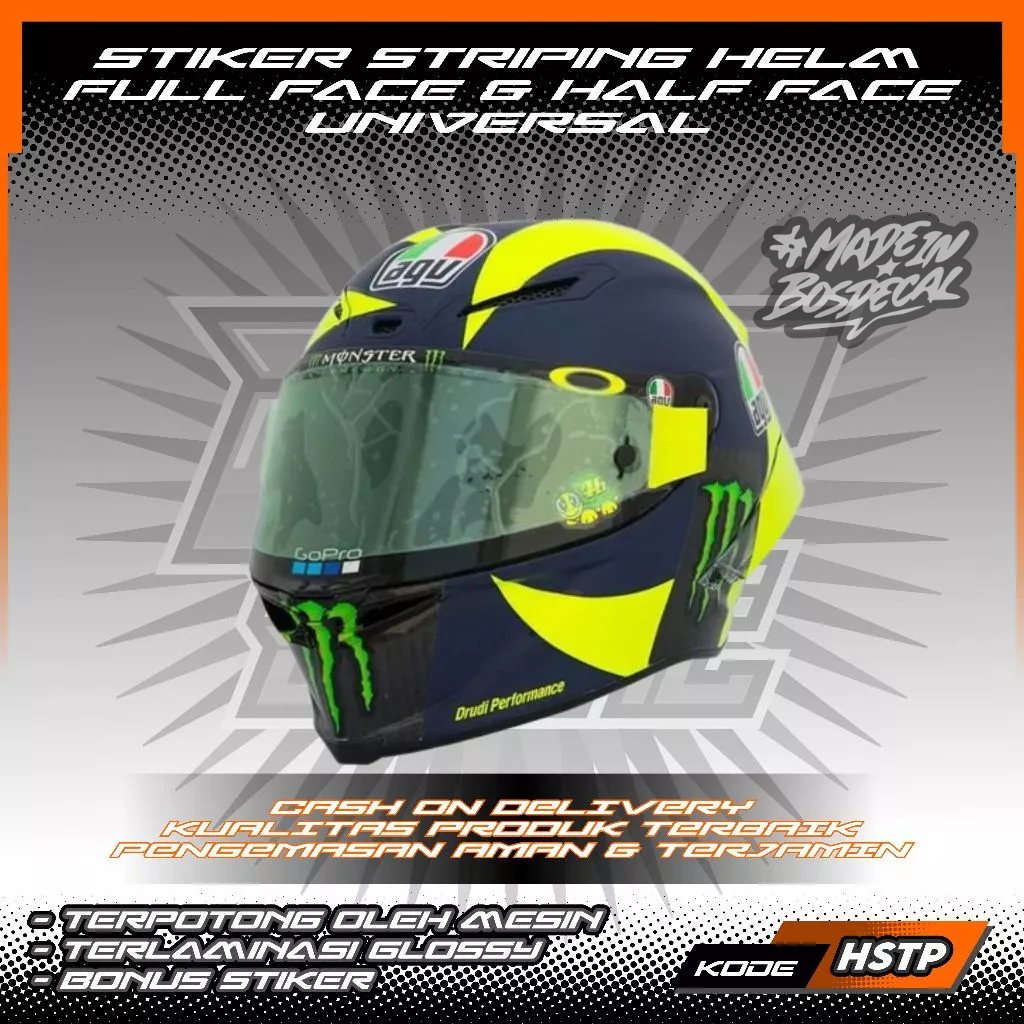 STIKER STRIPING HELM FULL FACE/HALF FACE UNIVERSAL MOTIF ROSSI 46 SOLELUNA 2018