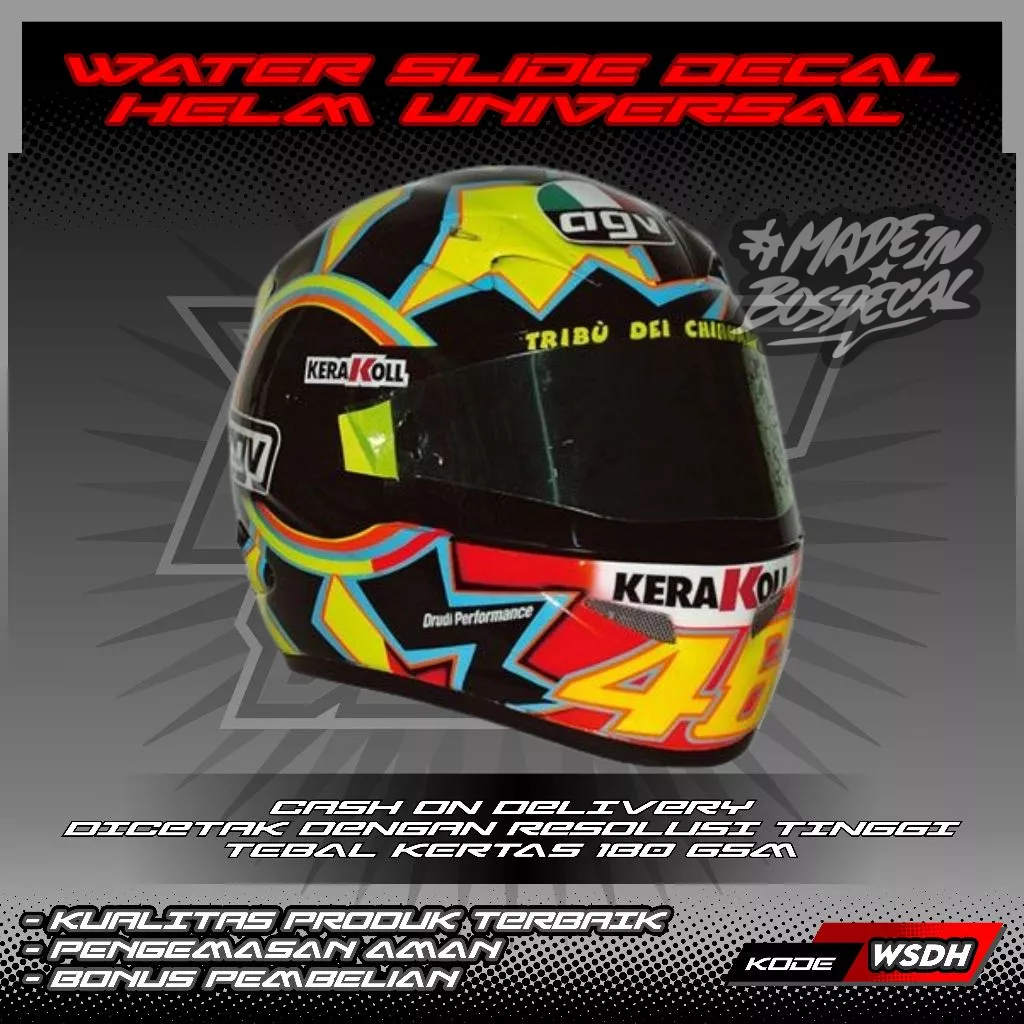 WATER SLIDE DECAL HELM UNIVERSAL MOTIF VALENTINO ROSSI 2003 | WATER SLIDE DECAL HELM