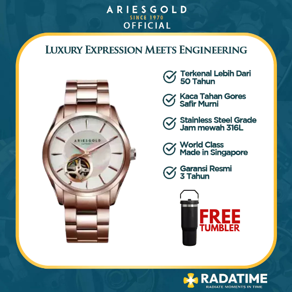 [FREE TUMBLER] Jam Tangan Wanita Aries Gold Original & Garansi Resmi 2 Tahun L-9023-RG-W