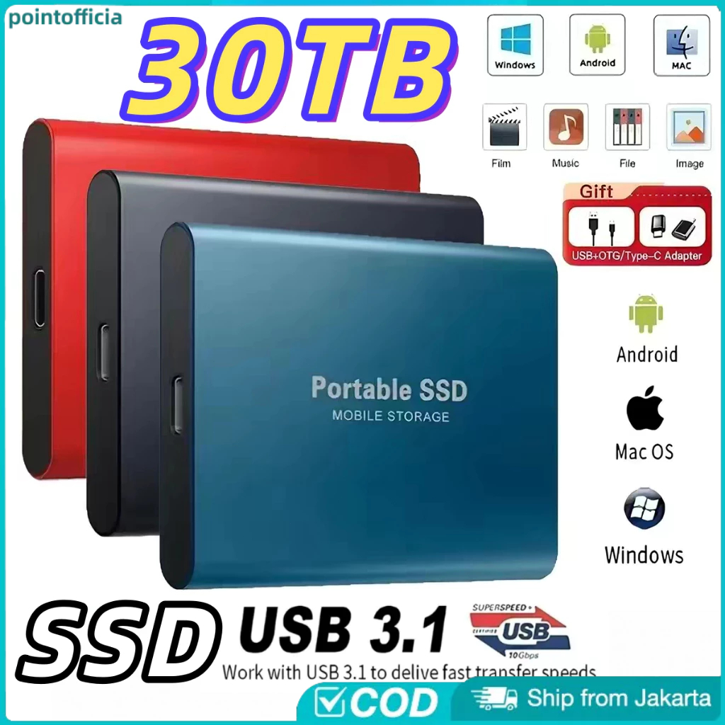 Hardisk Eksternal SSD Portable USB 3.1 1TB 2TB 4TB 8TB 30TB Hardisk Besar Mudah Alih