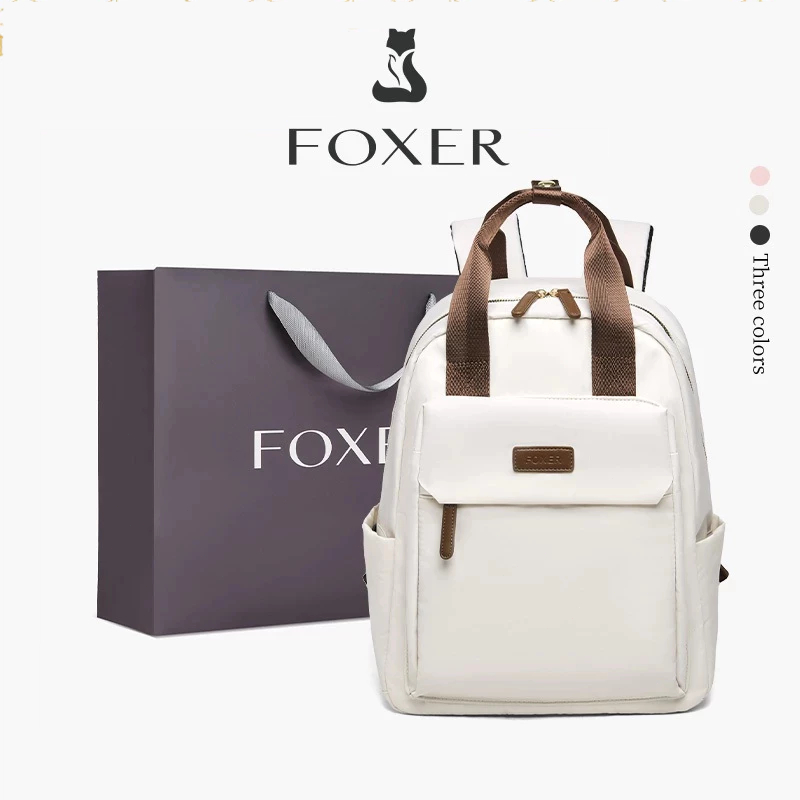 FOXER Tas Ransel Wanita Kapasitas Besar Tas Ransel Klasik dan Sederhana Tas Ransel Pelajar Berbahan 