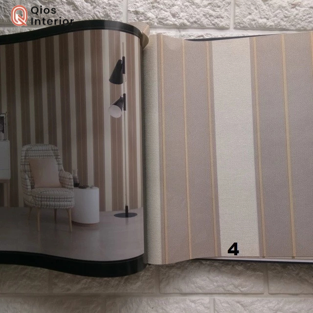 Wallpaper Dinding Murah Polos Tekstur Garis Cream Abu Gold 10 meter