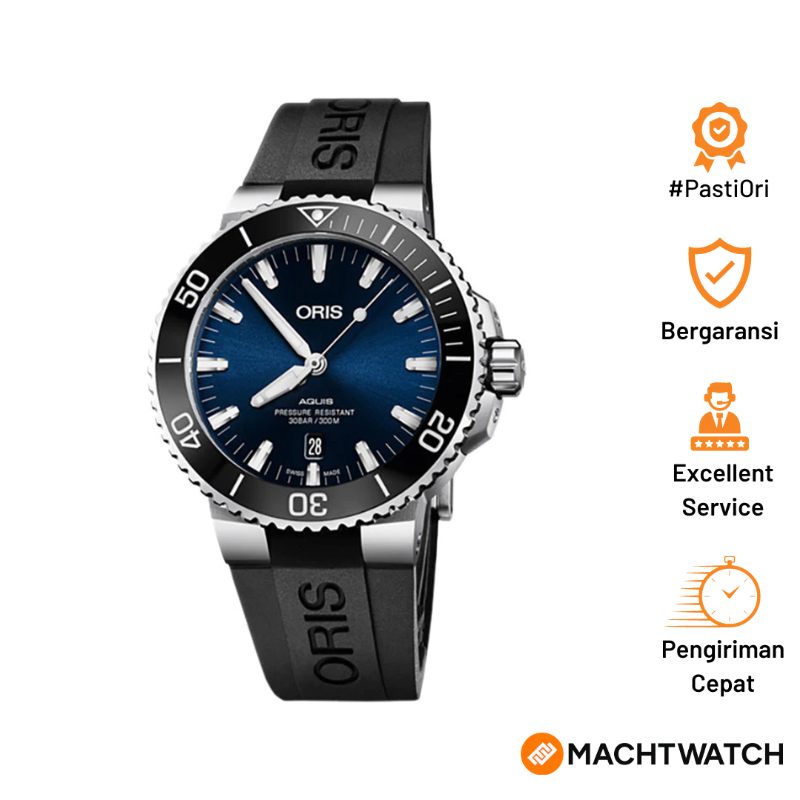 Jam Tangan Pria Oris Aquis 01-733-7730-4135-07-4-24-64EB Date Automatic Diver Blue Dial Black Rubber