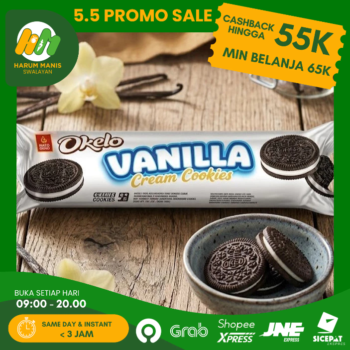 OKELO VANILLA CREAM COOKIES 120GR / BISKUIT OKELO CREAM COOKIES / OKELO BISKUIT CREAM 120GR
