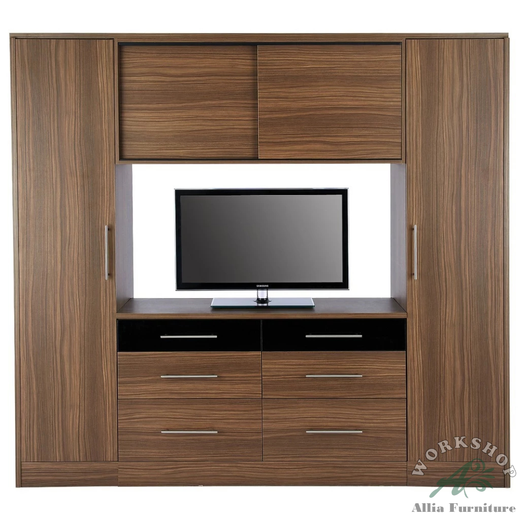 Lemari pakaian minimalis plus ruang tv model amazon