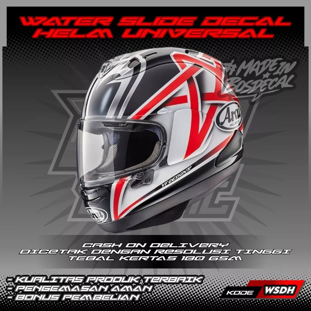 WATER SLIDE DECAL HELM FULL FACE/HALF FACE UNIVERSAL MOTIF NAKANO STAR