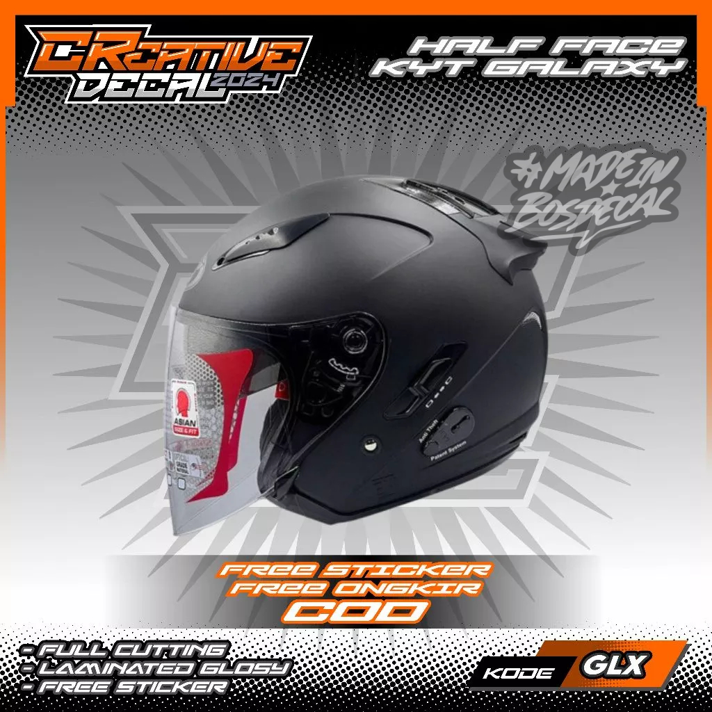 STIKER DECAL HELM KYT TIPE GALAXY FLAT R HALF FACE | DECAL HELM | DECAL STIKER