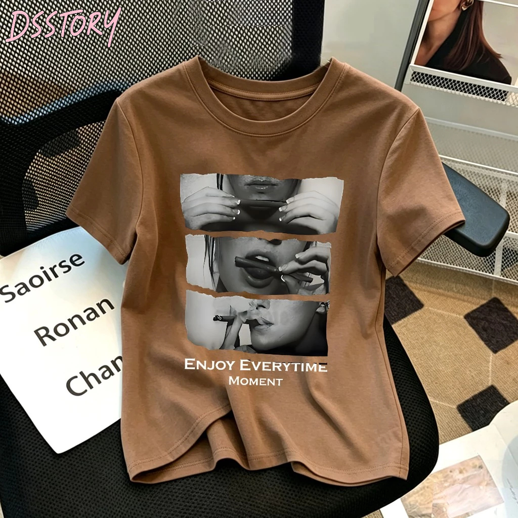 [COD]Kaos Pola Dilarang merokok. korea Cokelat | baju atasan wanita terbaru | Kaos Ramping | 5.26