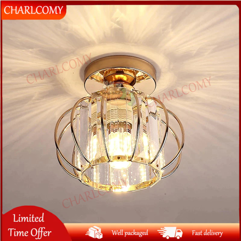 Lampu kristal plafon rumah Lampu ceiling kristal modern crystal round ceiling lamp untuk Tangga / ru