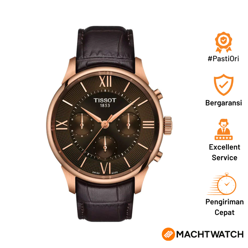 Jam Tangan Pria Tissot Chemin Des Tourelles 42mm T-Classic T139.462.36.298.00 Brown Dial Brown Leath