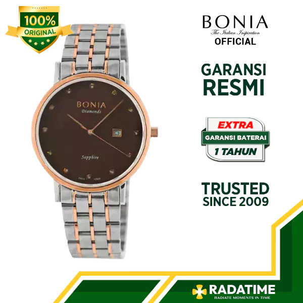 Jam Tangan Pria Bonia Diamond 100% Original Rose Gold- BNB10320-1647