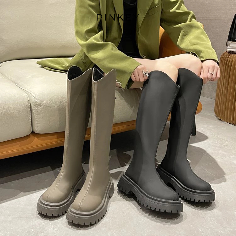 PINKEY P221 Sepatu Boots Kulit Sintetis Panjang wanita Fashion Sepatu Bot Setinggi Lutut Wanita