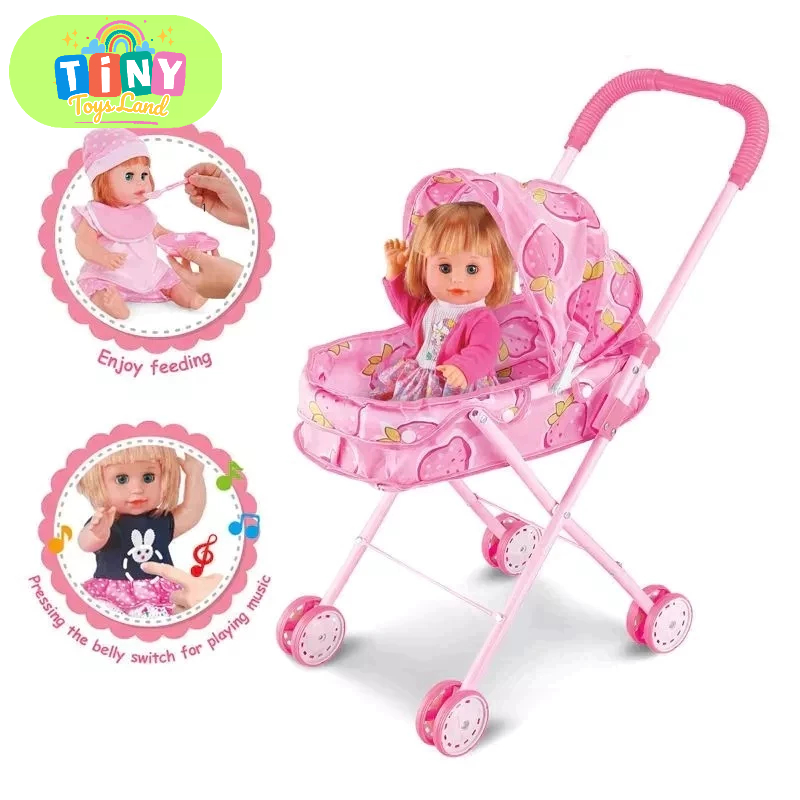 Mainan Anak Perempuan Mainan Boneka Troli Kereta Dorong Set Mainan Boneka Bayi Anak Perempuan
