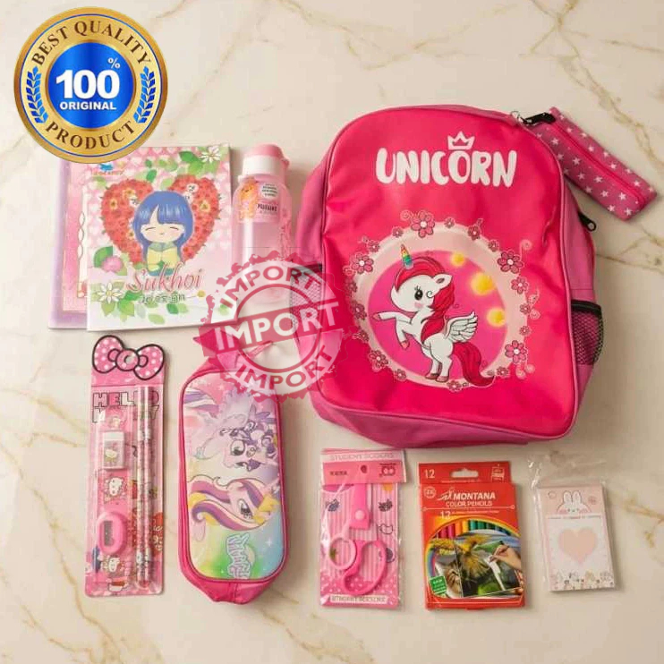 paket sekolah,paket sauvenir ulta,kado anak(@1 pics) produk import tas+botol minum+kotak pensil+pens