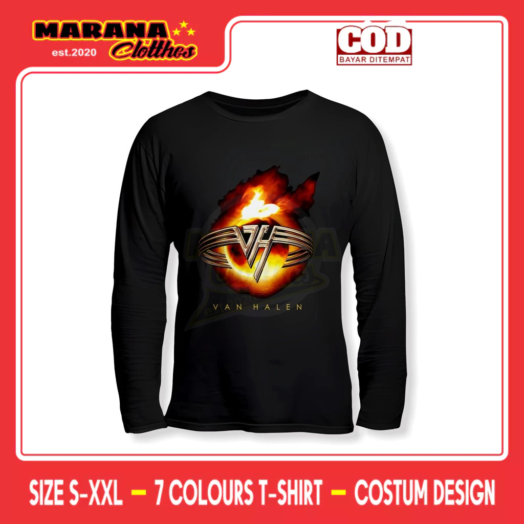 Kaos Band Van Halen Logo On Fire Lengan Panjang Kaos Distro