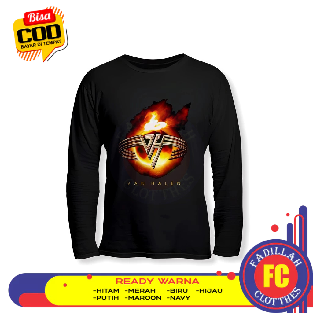 Baju Kaos Band Van Halen Logo On Fire Lengan Panjang Kaos Distro