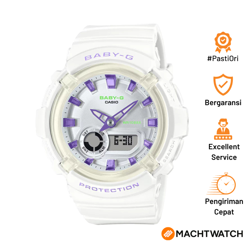 Jam Tangan Wanita Casio Baby-G BGA-280DN-7ADR Dance Floor Digital Analog Dial White Resin Band