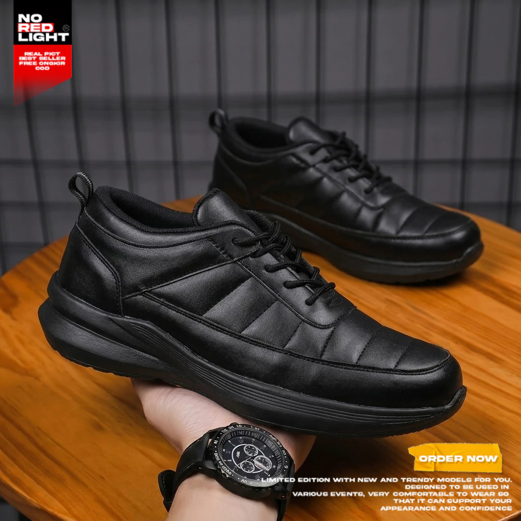 Sepatu Formal Sneakers Pria Casual Hitam Chunky Sole Empuk