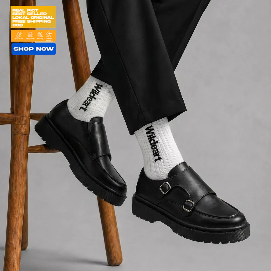 HYG - Sepatu Loafers Hitam Pria Formal Hak Tinggi Kerja Pria