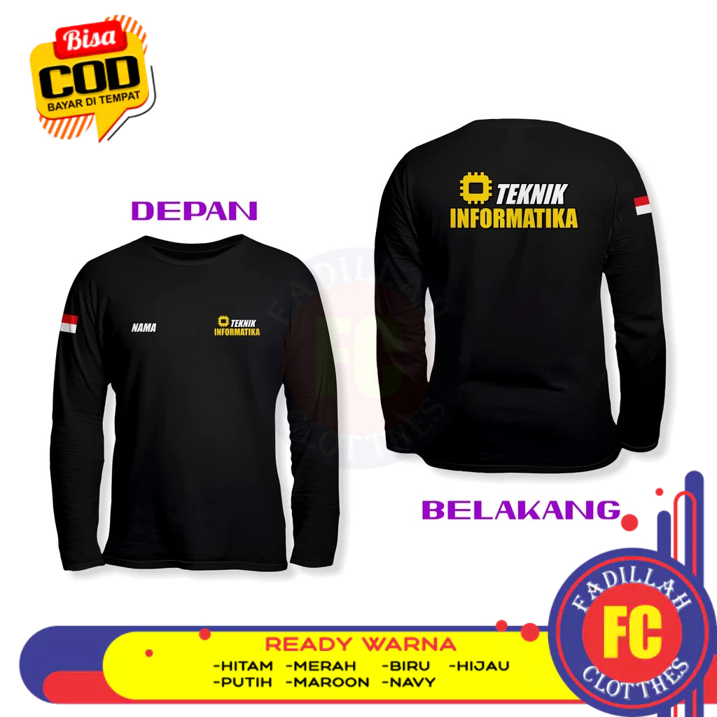 Baju Kaos Teknik Informatika Gratis Nama Kamu DB Lengan Panjang Kaos Distro