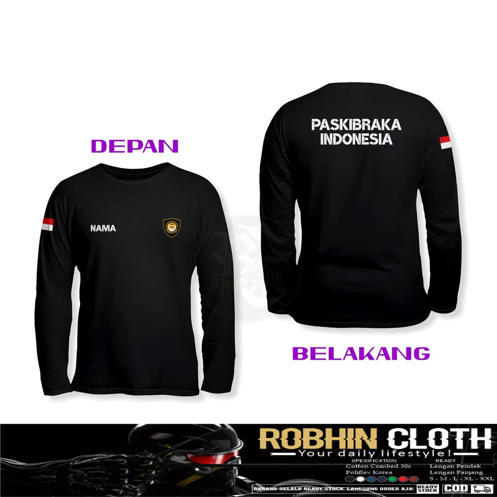 Kaos Baju PASKIBRAKA Indonesia Request Nama DB Lengan Panjang Kaos Distro