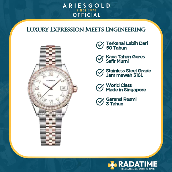 [FREE MUG] Jam Tangan Wanita Aries Gold Original -Rose Gold Garansi L-1070-2TR-RW