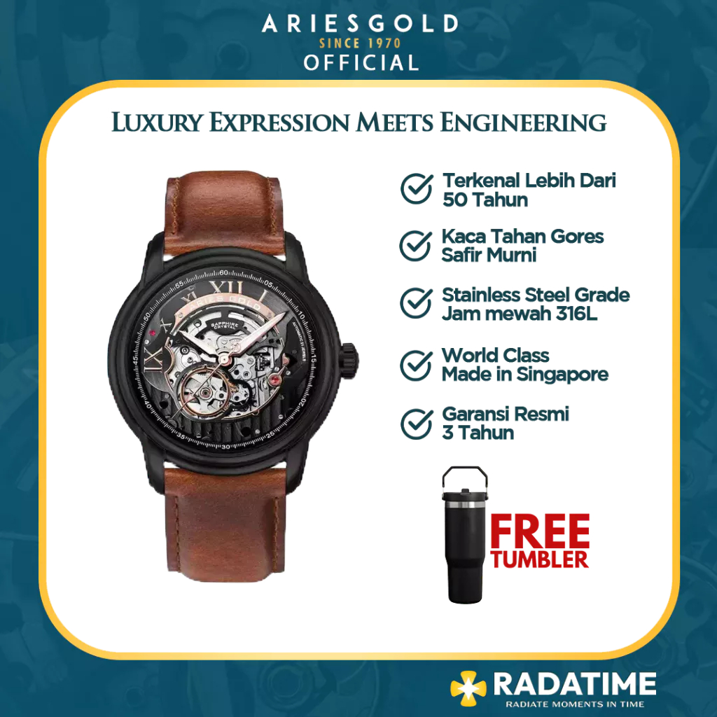 [FREE TUMBLER] Jam Tangan Pria Aries Gold Infinum El Toro 100% Original G-9005A-BK-BK