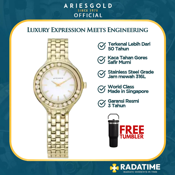 [FREE TUMBLER] Jam Tangan Wanita Aries Gold 100% Original Gold L-5041-G-MP