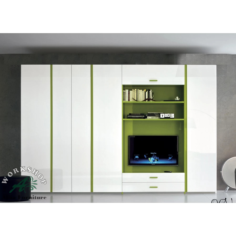 Lemari Pakaian Minimalis Plus Ruang TV LED Model Harlem