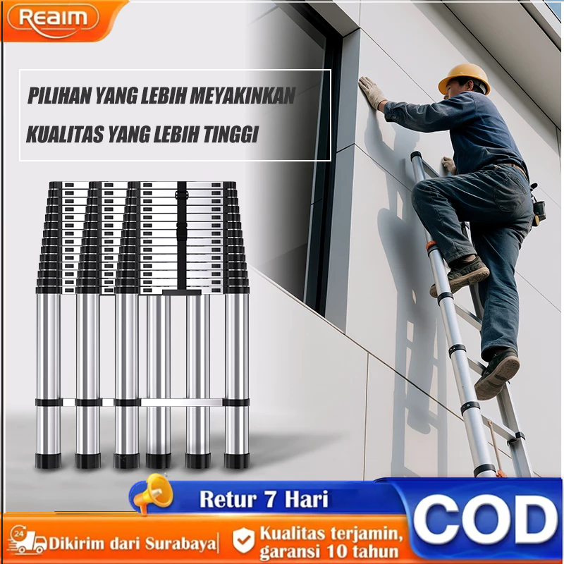 Reaim Tangga Lipat Alumunium Tangga Teleskopik Multifungsi 5.1M Tangga Lipat Teleskopik Tangga Lurus