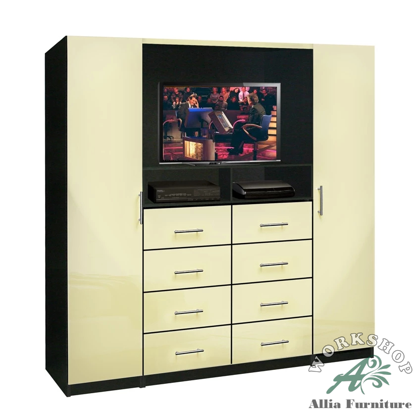 Lemari pakaian minimalis plus ruang tv lcd model memphis