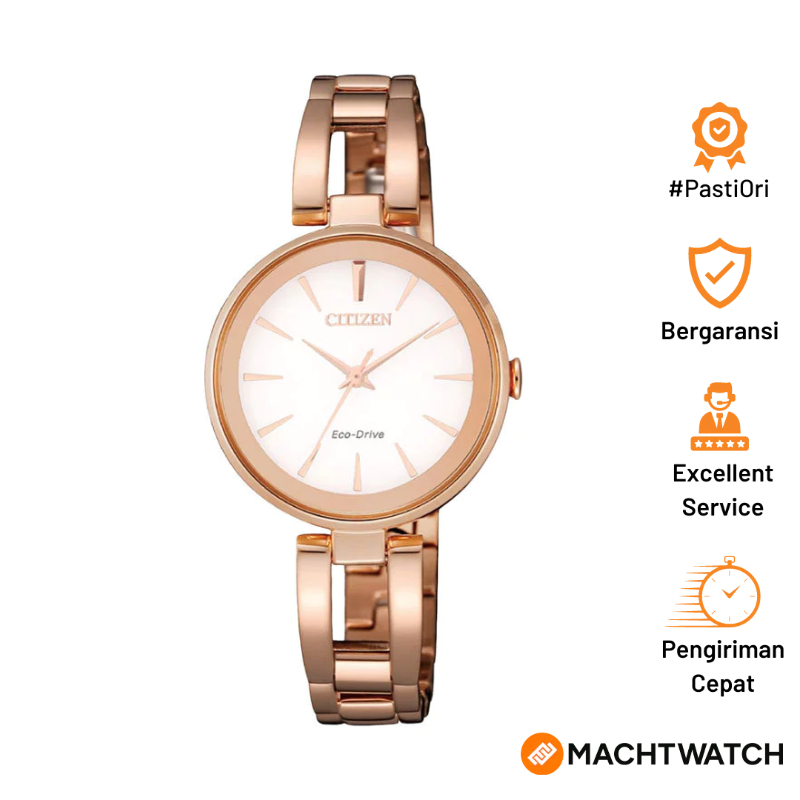 Jam Tangan Wanita Citizen Eco-Drive EM0639-81A Ladies White Dial Rose Gold Stainless Steel Strap