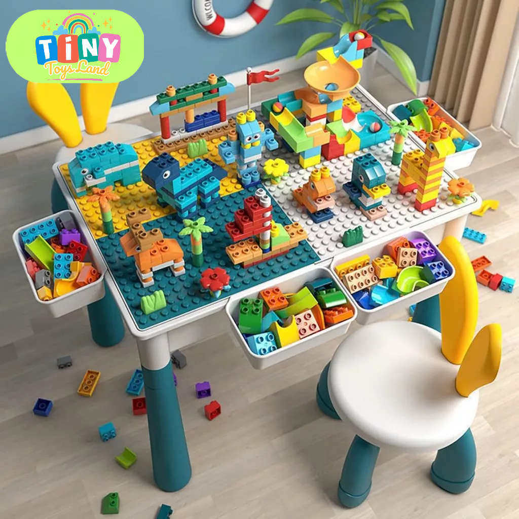 Set Meja Kursi Anak Multifungsi Building Block Meja Bangunan Belajar Anak Besar Set Building Block T