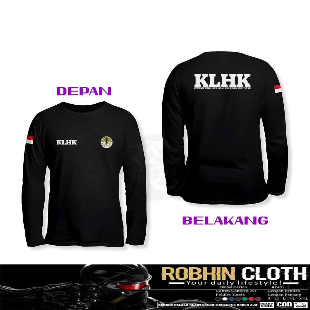 Kaos Baju KLHK Kementerian Lingkungan Hidup dan Kehutanan DB Lengan Panjang Kaos Distro